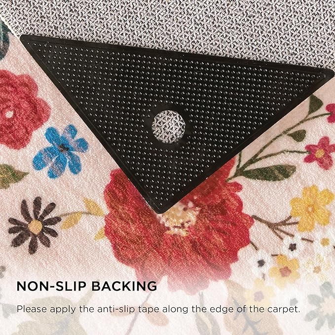 3x5 Area Rug, Floral Pink Washable Rug for Entryway, Non Slip Flower Area Rugs, Soft Low Pile Indoor Doormat Small Carpet, Rugs for Living Room Bedroom Nursery Kitchen Dining Room, Pink/Beige