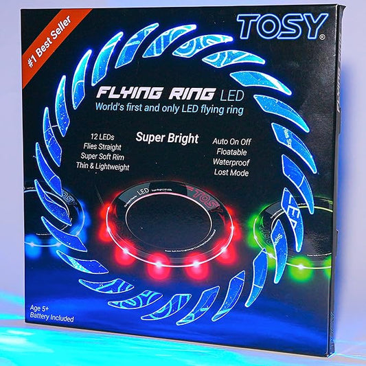 TOSY Flying Ring - 16 Million Color RGB or 12 LEDs, Super Bright, Lost Mode, Auto Light Up, Camping Essentials for Kids/Teens/Boy/Girl, Safe & Soft, Waterproof, Pool/Beach Games, Lightweight Toy