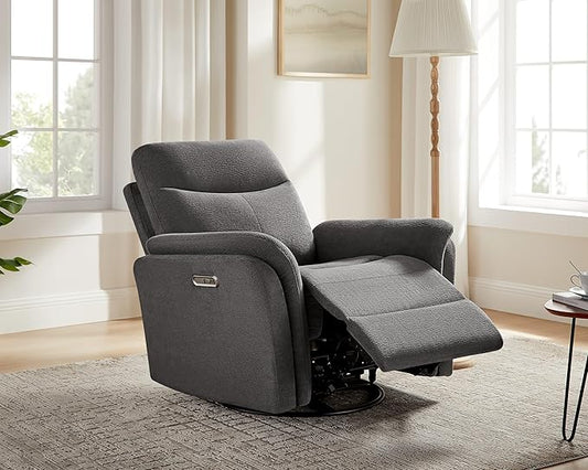 Power Recliner Chair Swivel Glider, Electric Rocking Recliner Chairs with USB and Type-C Ports, Nursery Chair Recliner for Office, Living Room, Bedroom（Dark Gray）