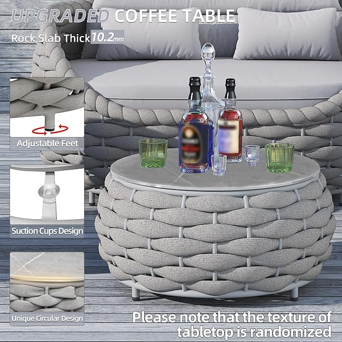 TWT Aluminum Modern Patio Set Three Seater Sofa Outdoor Furniture Set w/Coffee - Image 8
