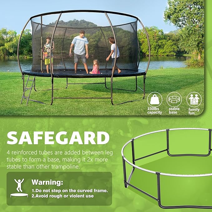 14FT 12FT 10FT 16FT Trampoline with Safety Enclosure, Anti-Rust Coating – ASTM Certified, Heavy-Duty Outdoor Trampoline with Ladder – for Kids & Adults