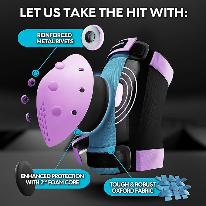 SKATEWIZ Skateboard Pads Protective Gear Set for Kids - Smash - Roller Skate Pads [6pc] - Elbow Pads Roller Derby and Knee Pads Kids Skating with Wrist Guards for Kids and Adults