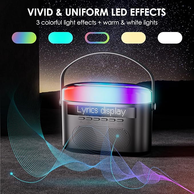 Karaoke Machine,Karaoke Machine with Lyrics Display,Portable Bluetooth 5.3 Karaoke Speaker with Upgraded Dual Speakers for Kids and Adults,with White Noise and Night Light Function (Black)