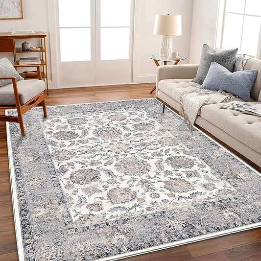 10x14 Washable Area Rug Medallion Distressed Design Boho Medallion Non-Shedding Easy Care Ideal for High Traffic Areas in Living Room Bedroom Kitchen Office Coffee Table Large Carpet