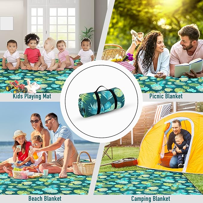 PY SUPER MODE Picnic Blankets Extra Large, Waterproof Foldable Outdoor Beach Blanket Oversized 83x79” Sandproof, 3-Layer Picnic Mat for Camping, Hiking, Travel, Park, Concerts(Yellow Flowers)