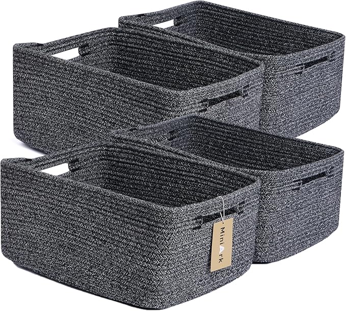 Large Storage Baskets for Organizing, Closet Shelf Baskets for Clothes Blanket Towels, Baby Nursery, Toy Bins Box, Woven Rope Baskets, 17 x 13 x 7.5”, 4 Packs Dark Gray