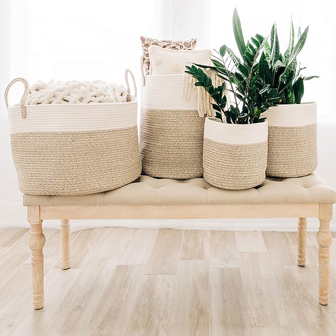 OrganiHaus Brown Toy Basket for Storage 15x18, Baby Laundry Basket, Throw Blanket Basket for Living Room, Large Woven Baskets for Storage, Tall Basket, Towel Basket & Blanket Holder for Bedroom