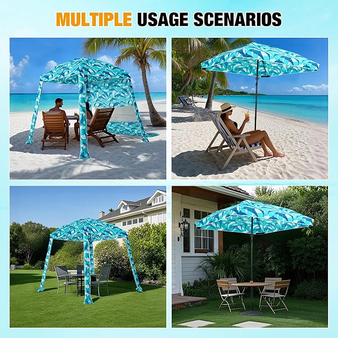 HOMEDEMO Beach Canopy UPF 50+, 6'×6', Easy Set up and Take Down Tent with Sand Pockets, Side Wall Shade Wind Waterproof for Kids, Family & Friends