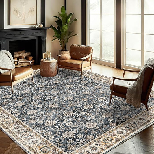 Washable Area Rug 10'x14' Boho Design Non-Shedding Easy Care Ideal for High Traffic Areas in Living Room Bedroom Office Coffee Table Kitchen Large Carpet