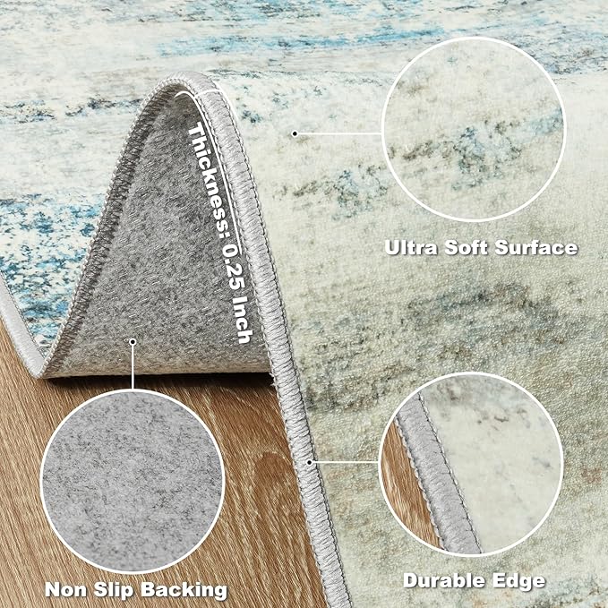 10x14 Area Rugs for Living Room: Soft Abstract Large Area Rug Non-Shedding Anti-Skid Stain Resistant Indoor Floor Modern Washable Rugs for Bedroom Dining Room Nursery Farmhouse Home Office-Blue/Gray