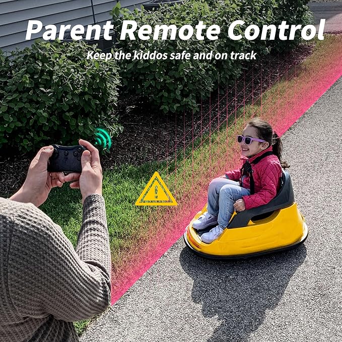 Baby Bumper Car, 6V Electric Kids Bumper Car for Toddlers with Remote Control, Bluetooth - Yellow