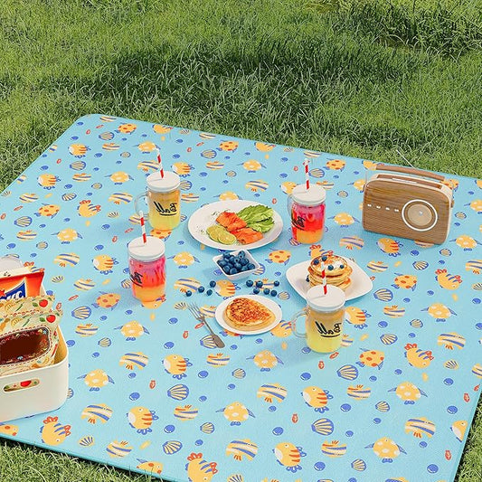 UDEAR Foldable Picnic Blanket,80"x80" Waterproof, Sandproof, Portable with Tote Bag for Beach, Park, Camping, and Travel,Blue