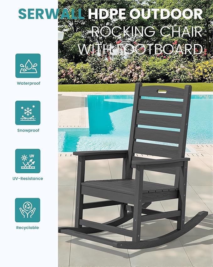 SERWALL Outdoor Rocking Chair Set of 4, Oversized HDPE Patio Rocking Chair - Image 4