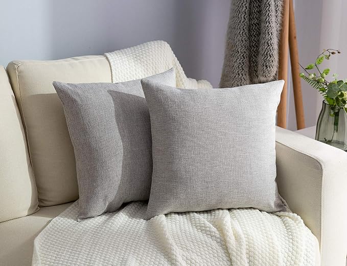 Stellhome Burlap Throw Pillow Covers Square Solid Linen Decorative Cushion by Stellhome