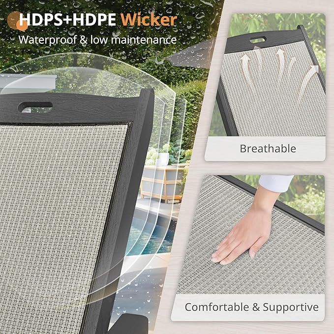 LUE BONA Chaise Lounge Chair Outdoor, HDPS and HDPE Wicker Material, Patio - Image 4