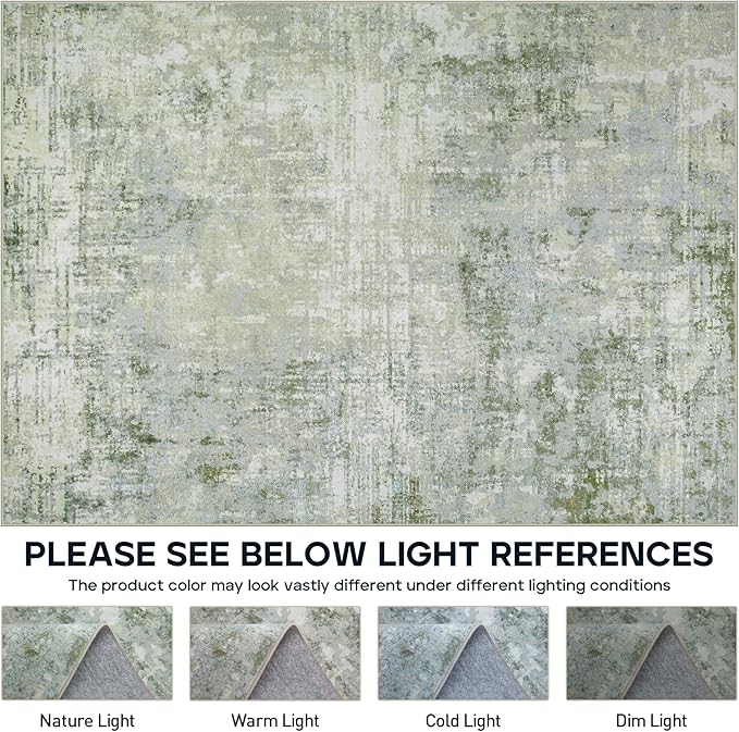 4x6 Area Rugs for Living Room Rug Washable: Modern Large Rug for Dining Room Bedroom Carpet Non Slip Low Pile 4 by 6 Indoor Abstract Nursery Home Office Green