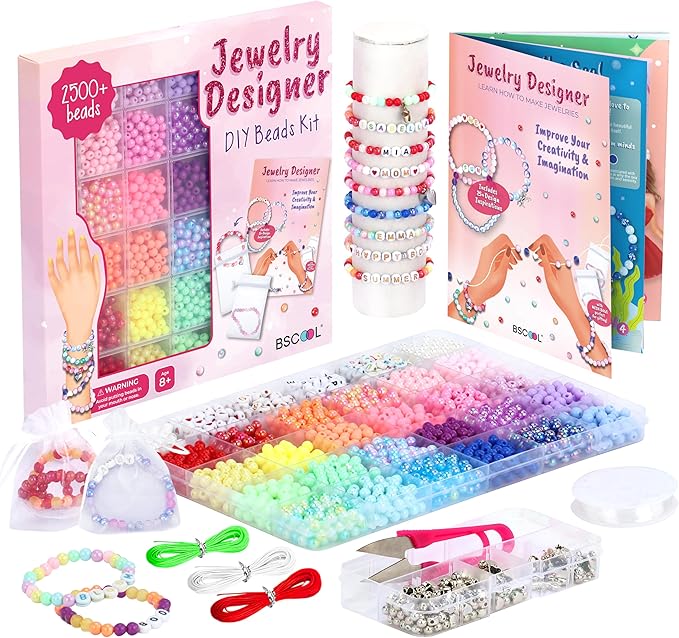 BSCOOL - Jewelry Designer DIY Beads Kit, 2500+ Beads, Friendship Bracelet Making Kit, Jewelry Making Kit for Girls Age 5 and Up. Complete Set with Charms. Instructions Guide Included