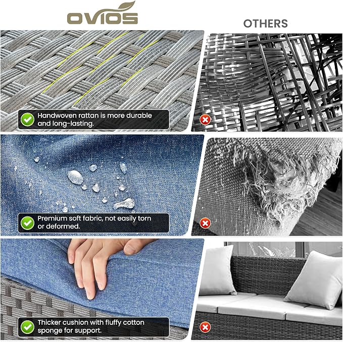 ovios 7 Pieces Patio Furniture Set, Outdoor Wicker Sectional Sofa - Image 9