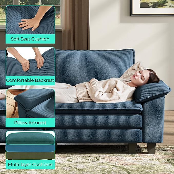 LINSY HOME 90" Modular Cloud Love Seat Sofa, Corduroy Soft Sectional Couch - Image 4