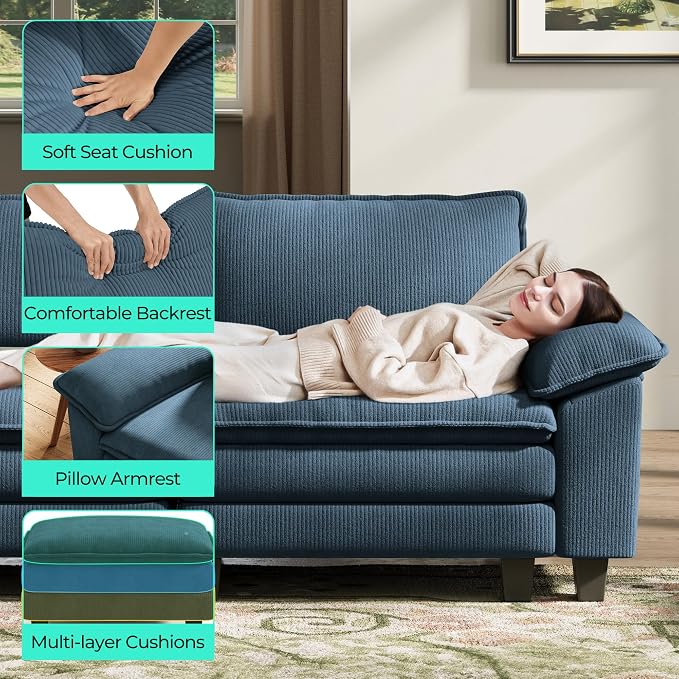 LINSY HOME Modular Sectional Sofa, 5-Seat Corduroy Modern Cloud Couch - Image 4