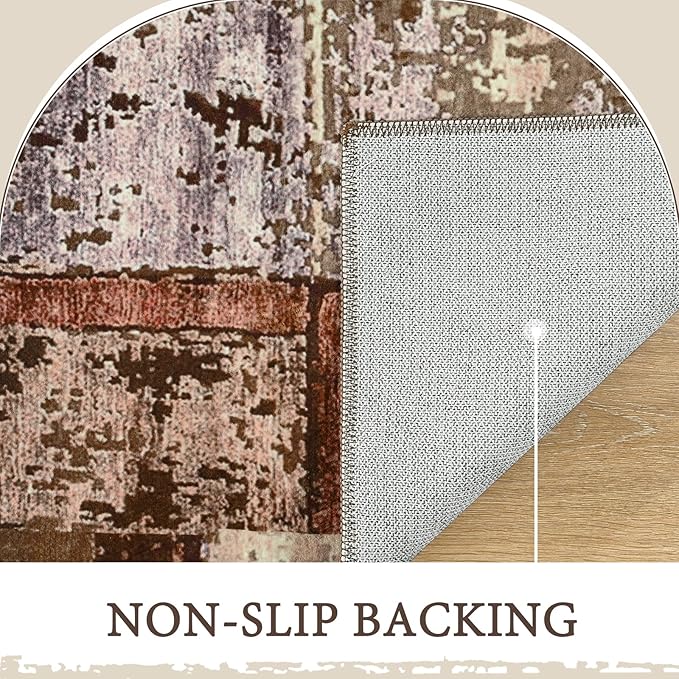 LOCHAS Rug for Living Room, Washable Soft Area Rugs for Bedroom 6x9, Abstract Carpet for Indoor Office Kids Dining Room Nursery Floor, Brown Geometric Vintage Home Decor, Non Slip, Pet Child Friendly