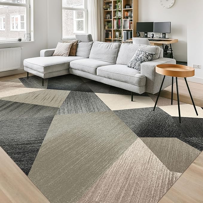 HOMFINE Washable Modern Area Rug - Geometry Style 8x10 Rugs for Living Room, Bedroom, Machine Washable Rug Soft Non Slip Non Shedding Area Rug - Green, 8'x10'