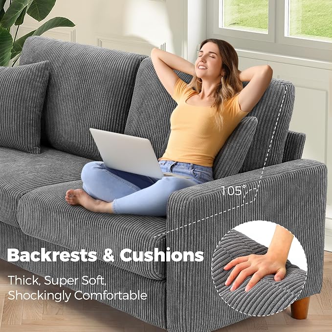 Kidirect 70in Corduroy Sofa, Comfy Loveseat Sofa No Tool Assembly, Couches - Image 4
