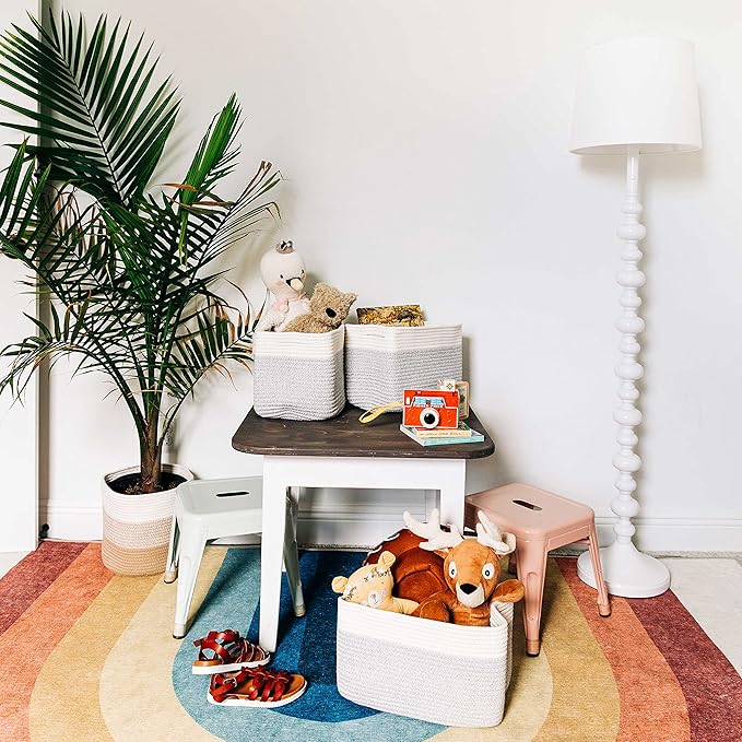 OrganiHaus Set of 3 Grey Woven Baskets for Organizing, Cotton Rope Basket for Decor, Shoe Basket Organizers & Storage, Decorative Storage Baskets & Bins, Cute Storage Basket for Toys & Cloths