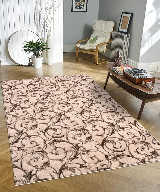 Non-Slip Washable 5x7 Area Rugs for Living Room Bedroom, Ultra Soft Bedside Rug, Indoor Floor Carpet for Kids Girls and Boys, Dorms, Nursery Rooms, Non-Skid Area Rug, Floral Beige Brown, 5' x 7'