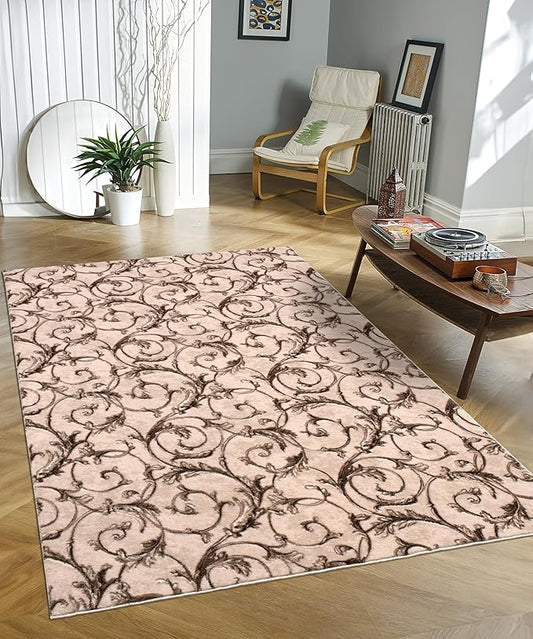 Non-Slip Washable 5x7 Area Rugs for Living Room Bedroom, Ultra Soft Bedside Rug, Indoor Floor Carpet for Kids Girls and Boys, Dorms, Nursery Rooms, Non-Skid Area Rug, Floral Beige Brown, 5' x 7'