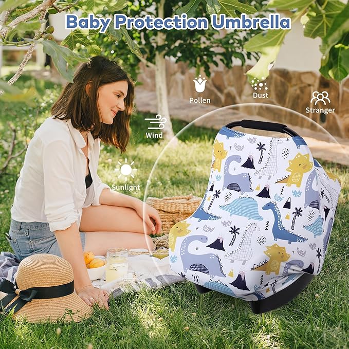 Rquite All-in-1 Car Seat Cover Baby, Carseat Covers for Girl Boy, Stretchy Soft Infant Car Seat Cover, Multi-use Baby Carrier Cover, Car Seat Canopy, Stroller Sun Shade, Nursing Breastfeeding Cover