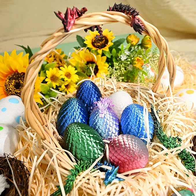 12PCS 3D Printed Dragon Eggs with Dragon Inside, Cool Stuff Fun Gifts, Mini Dragon Egg Set Articulated Crystal Dragon Fidget Toy for Adults Teens Boy Gifts Easter Basket Stuffers