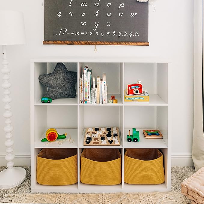 OrganiHaus Orange Basket for Shelves, Decorative Cloth for Organizing, Cotton Rope Storage Basket for Toys, Small Woven Baskets for Storage