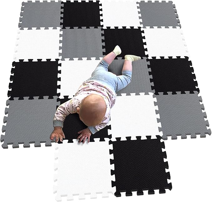 MQIAOHAM® 18 Pieces Puzzle Play Mats, Soft Baby Play Mat, Kids Interlocking Foam Floor Tiles, Toddlers Carpet Playmats G301018-101104112