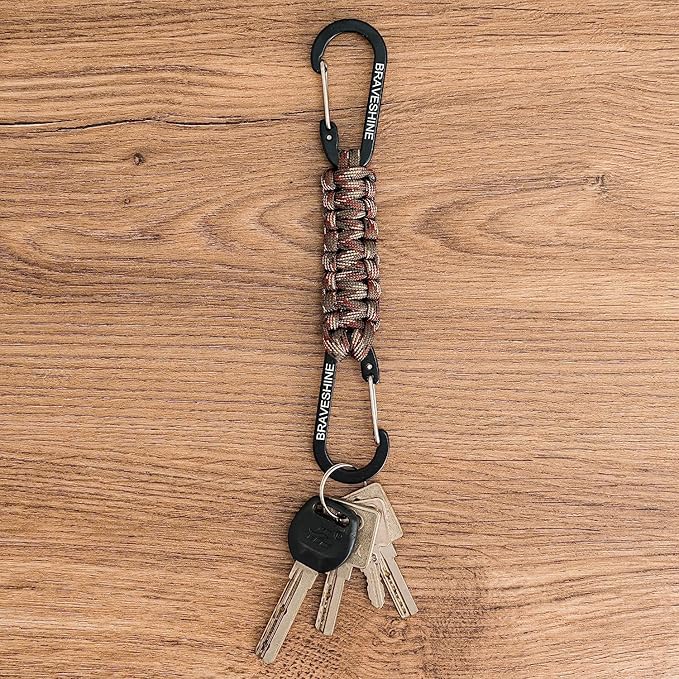 BRAVESHINE Paracord Keychain Carabiner Clip, D Ring Lanyard Hanger Stroller Hook for Water Bottle, Key, Backpacks, Men, Women