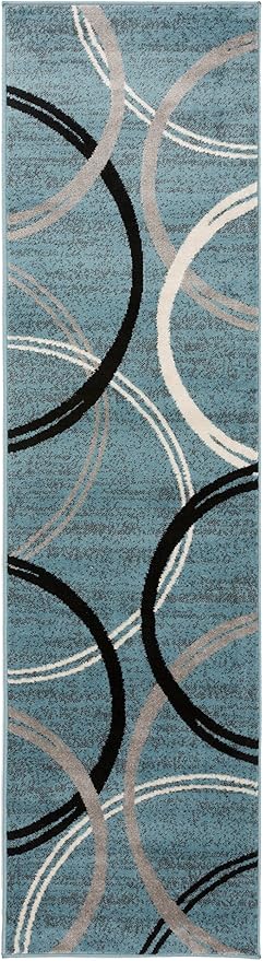 Rugshop Modern Wavy Circles Design Runner Rug 2'7" x 10' Blue