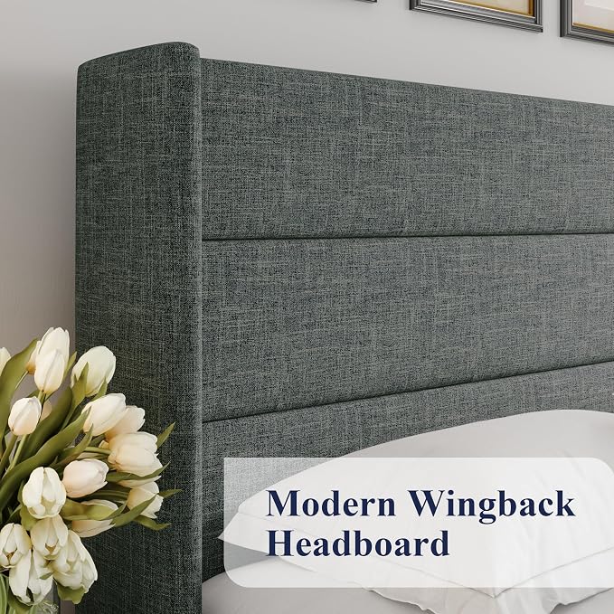 Allewie Queen Size Lift Up Storage Bed, Modern Wingback Headboard, Hydraulic - Image 4