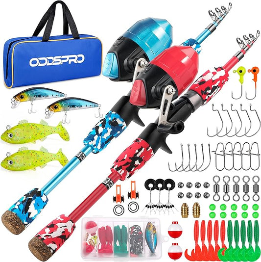 ODDSPRO Kids Fishing Pole Pink, Portable Telescopic Fishing Rod and Reel Combo Kit - with Spincast Fishing Reel Tackle Box for Girls, Youth