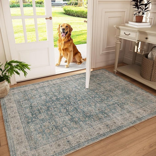 Machine Washable Entryway Throw Rug: Door Mat Indoor Entrance 3x5 Rug Boho Small Area Rug Non-Slip Low Pile Kitchen Rug for Front Door Indoor Entrance Entry Kids Room