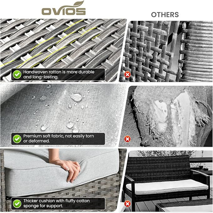 ovios 5 Pieces Patio Furniture Set, Outdoor Wicker Sofa Couch - Image 9