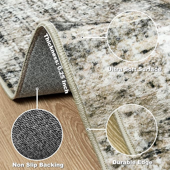 Area Rug Living Room Rugs: 5x7 Abstract Washable Rugs Ultra Soft Carpets with Non-Slip Backing Stain Resistant Carpet for Dining Room Table Bedroom Nursery Indoor Home Office Brown/Gray