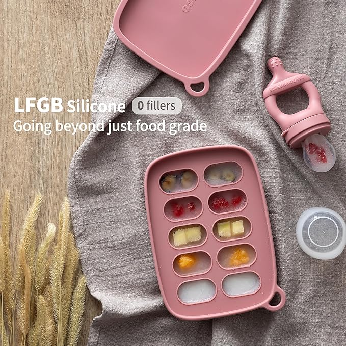 SAMiGO Baby Food Fruit Feeder and Breastmilk Popsicle Mold Set, Silicone Fruit Teether, Food Feeder Pacifier for Teething Relief, Freezer Tray, Baby Feeding Essentials, 4 Months+