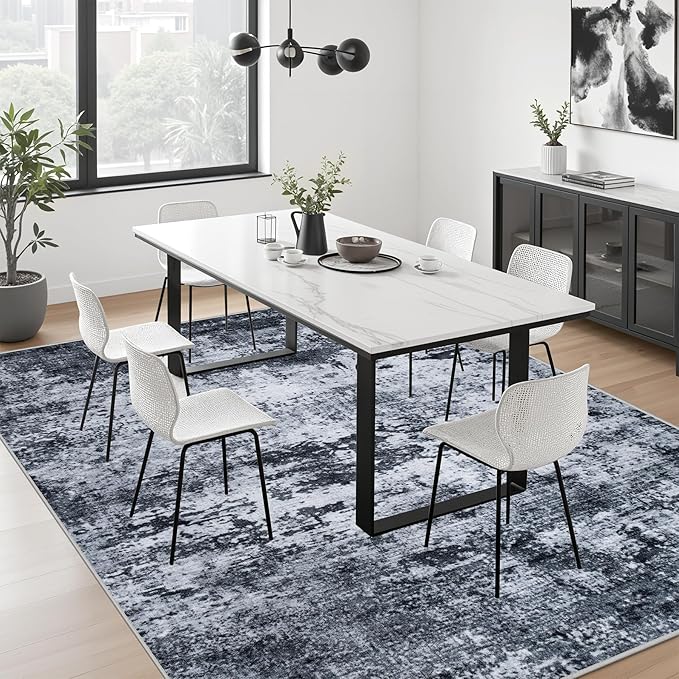 8x10 Area Rug Living Room Rug: Washable Modern Abstract Soft Thin Rug Indoor Floor No Slip Stain Resistant Carpet for Bedroom Dining Room Farmhouse Nursery Home Office - Black