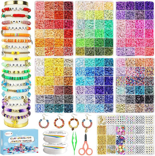 Redtwo 23200 Pcs Clay Beads Bracelet Making Kit 144 Colors 7 Boxes Flat Polymer Heishi Beads Set for Friendship Jewelry Making with Pendant Charms Crafts Gifts for Girls Ages 6-12 Kids Adults