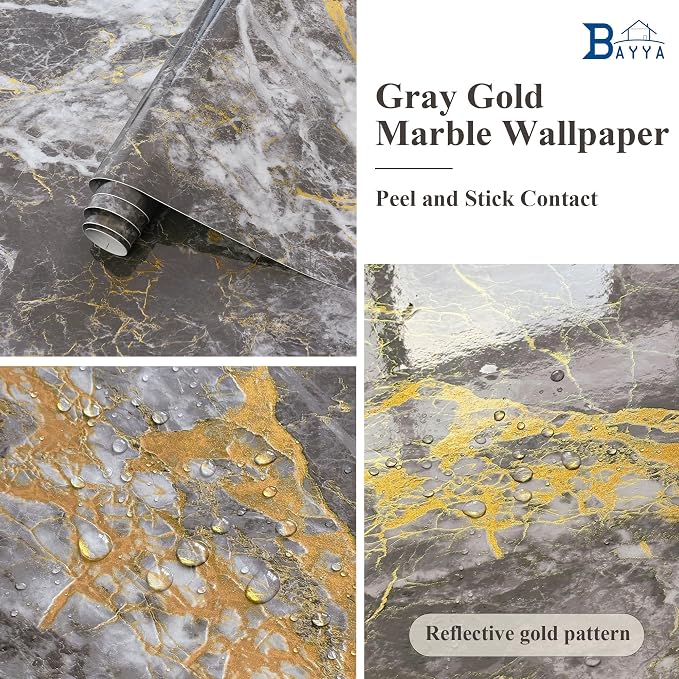 BAYYA Faux Marble Contact Paper Waterproof Countertop Peel and Stick Wallpaper - Image 2