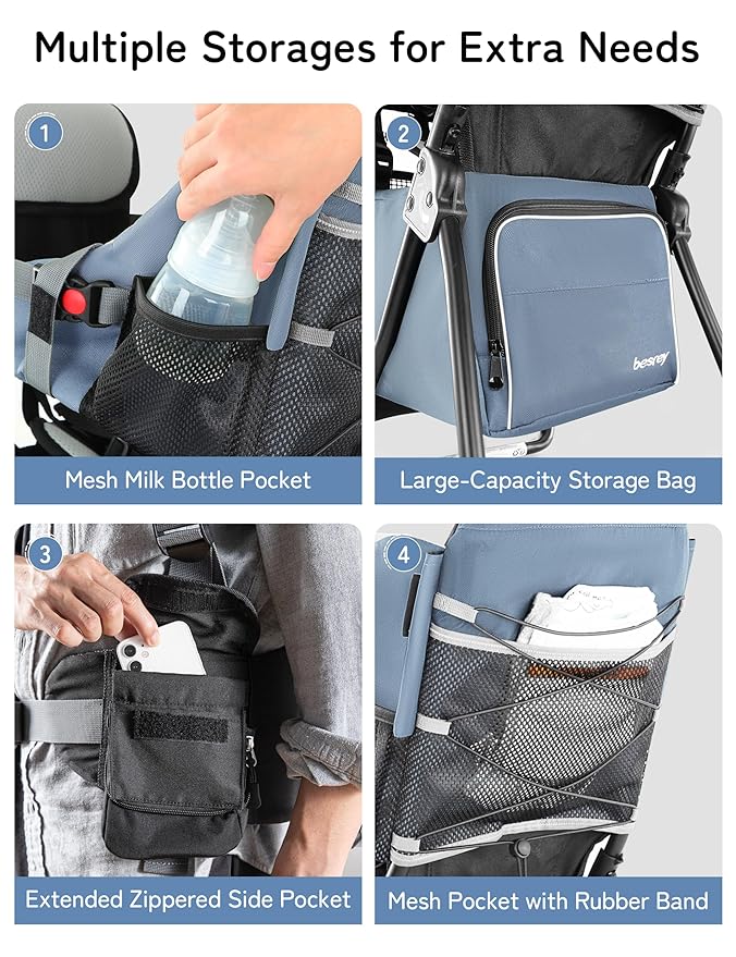 besrey Baby Backpack Carrier, Toddler Hiking Backpack with Safety 3-Height Seat, Adjustable Straps&Waist Belt, Foldable Frame Lightweight Large Capacity Child Carrier for Hiking (Haze Blue)