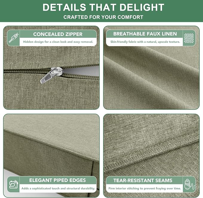 Summsun Water Resistant Outdoor Chair Cushions, Faux Linen Backrest and Deep - Image 5