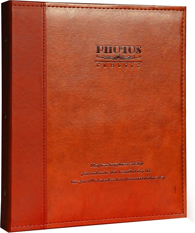 Magnetic Self-Stick Page Photo Album, Family Album, Leather Cover, Hand Made DIY Albums Holds 3x5, 4x6, 5x7, 6x8,8x10 Photos A52035 (Red Brown, Large)