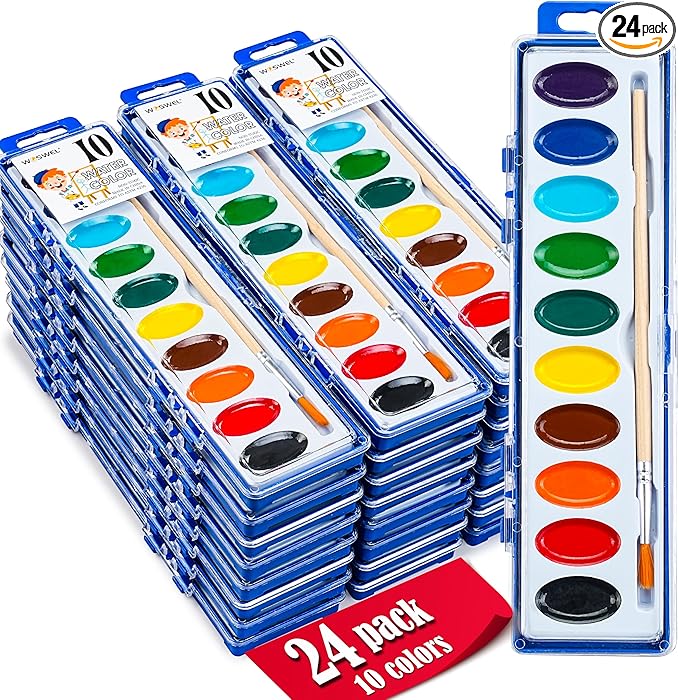 Watercolor Paint Set, Washable paint 10 Colors, 24 Sets with Brush Watercolor Paint Set