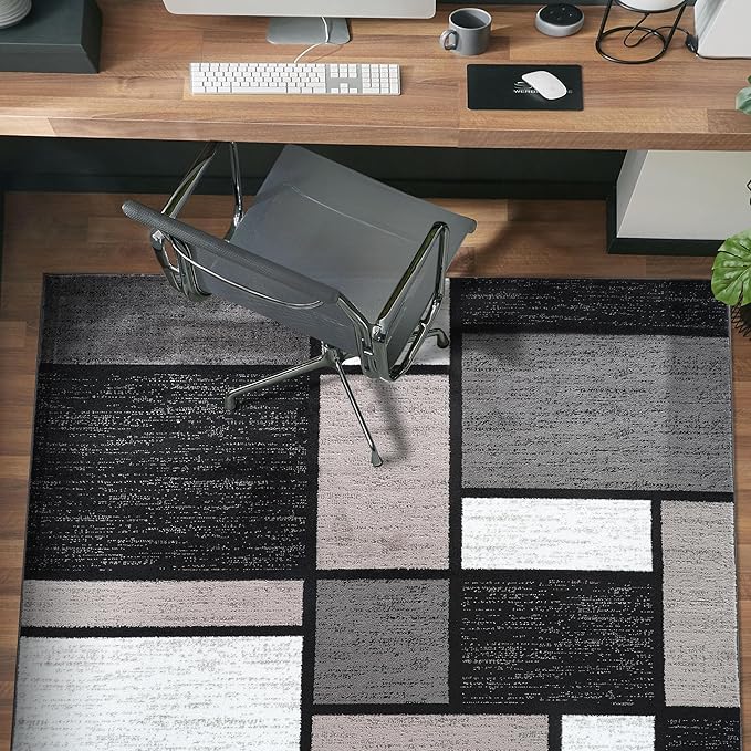 Rugshop Contemporary Modern Boxes for Home Office,Living Room,Bedroom,Kitchen Non Shedding Square Area Rug 6'6" x 6'6" Gray